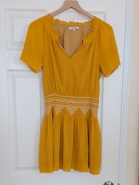 Madewell Mustard Yellow Mini Dress with Embroidered Waist